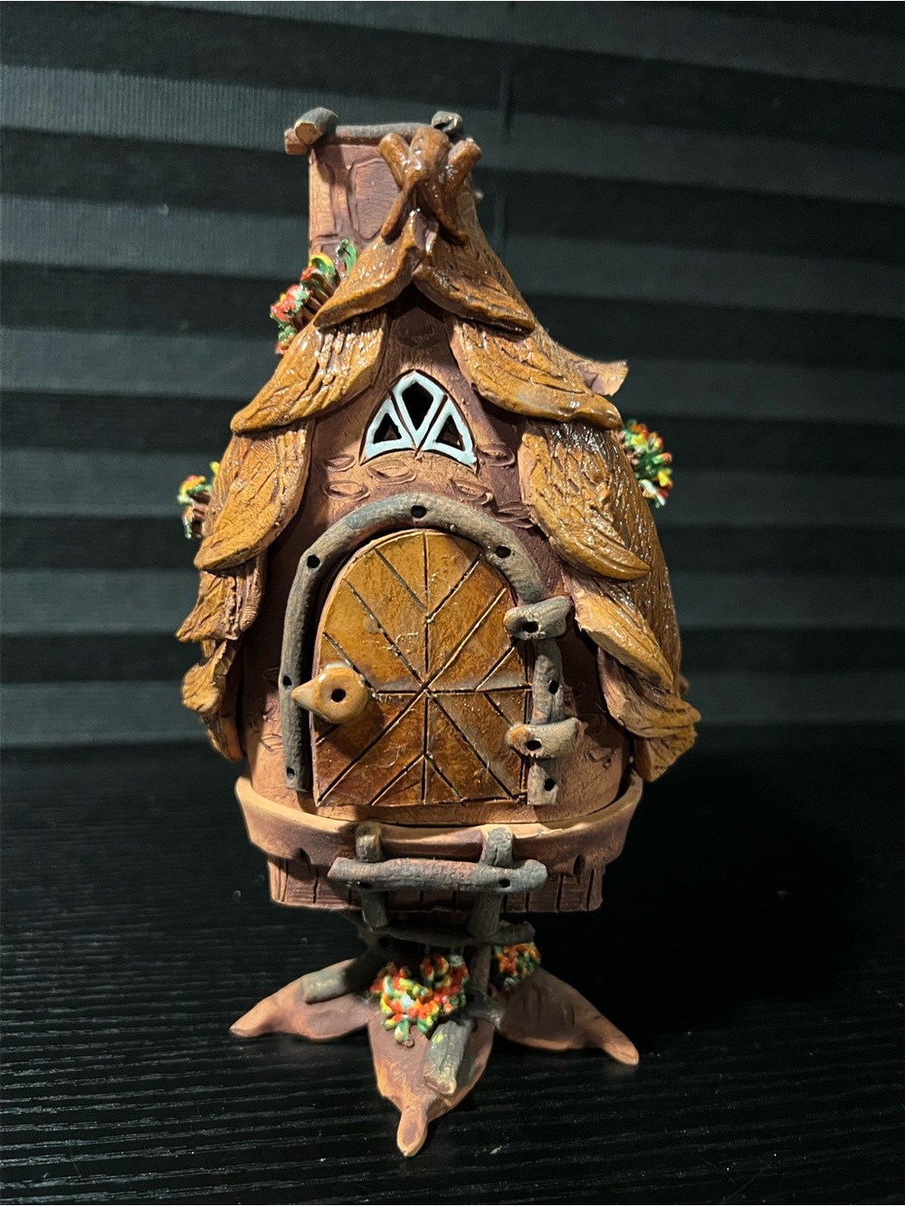 Whimsical Miniature Fairy House Figurine candle holder